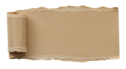 Torn Beige Paper Texture with Rolled Edge on Transparent Background