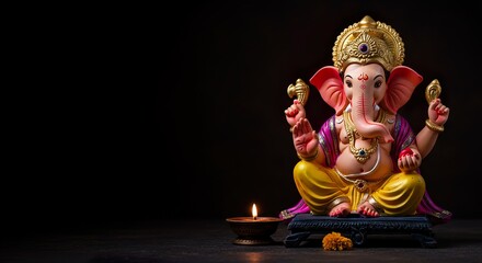 A revered Lord Ganesha statue during the Hindu festival of Ganesha Chaturthi.

