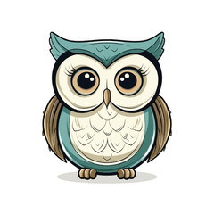 Fototapeta premium Cute Cartoon Owl with Large Eyes and Detailed Feathered Wings