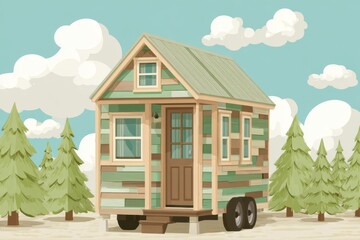 A charming tiny house nestled in the peaceful woods, surrounded by lush green trees and nature. The quaint cabin is a perfect getaway for those seeking tranquility and serenity in the midst of nature.