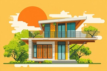 A cozy tiny house nestled in nature with a balcony on the roof, perfect for enjoying the outdoors and taking in the scenic views.