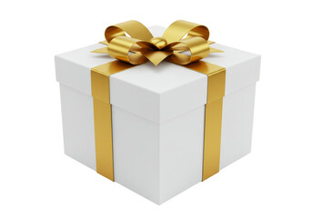 Obraz premium 3D Rendering of White Gift Box with Gold Ribbon Bow Isolated