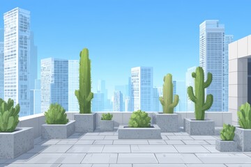 A bustling cityscape with towering skyscrapers in the background, showcasing urban development and modern architecture.