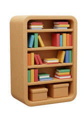 3d Rendering of Wooden Bookshelf with Books and Boxes Illustration