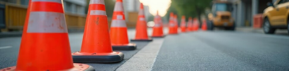 Bright Safety Cones Demarcate Construction Site, Ensuring Worker Safety and Clear Zones