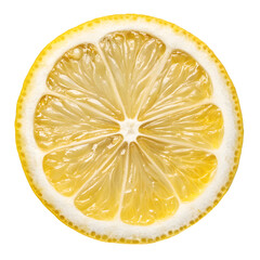 Fresh lemon slice isolated on transparent background, detailed citrus fruit cross-section with juicy texture