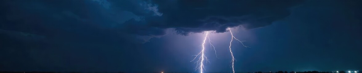 Dramatic Stormy Night Sky Distant Lightning Illuminates Powerful Nature Scene