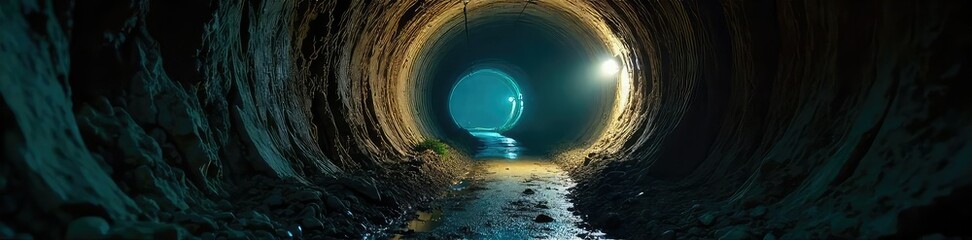 Perilous Journey A Dimly Lit Tunnel Beckons with Crumbling Walls and the Threat of Rockfall, Evoking a Sense of Impending Danger and Unease.