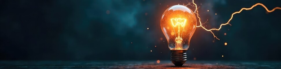 Dramatic Lightning Strike Illuminates Glass Lightbulb in Darkness  Innovation, Power, and Inspiration