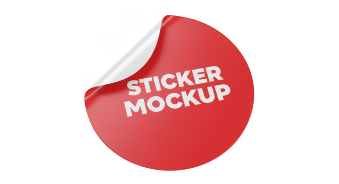 3d Rendering Round Red Sticker Mockup With Peel Isolated Transparent