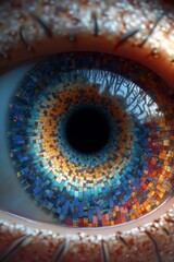 Intricate design of a colorful eye captures vibrant mosaic patterns