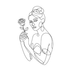 Minimalist Line Art of Woman Holding Flowers