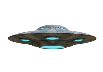 Illustration of Silver UFO Flying Saucer Isolated on Transparent Background