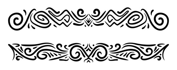 Elegant Tribal Style Decorative Border Ornaments in Black Silhouette Vector Design