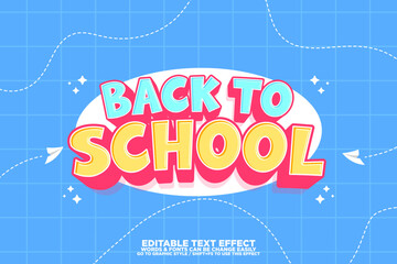 3D cartoon style text effect for back to school poster, banner and background