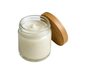 Jar of Coconut Cream with Wooden Lid, Isolated on Transparent and White Background