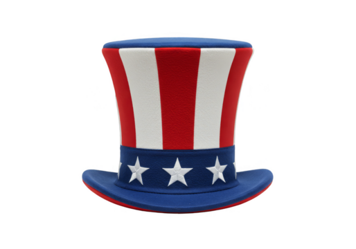 Isolated Patriotic Hat with Red White and Blue Glitter and Stars on Transparent Background