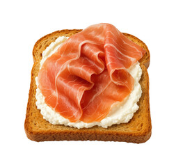 Toasted Bread with Cream Cheese and Prosciutto, Isolated on Transparent and White Background