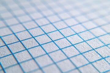 Macro view of blue grid pattern on textured white paper detail close up background education math science precision technology design abstract geometry engineering drawing school