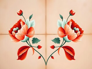 Peach Tiles: A Mirrored Floral Design