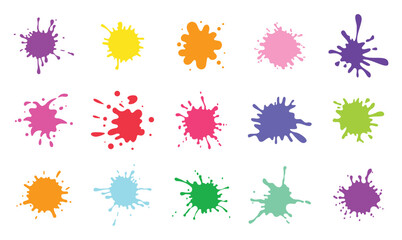 Paint splashes set. Colorful paint splatters. Spray paint blot element vector illustration.