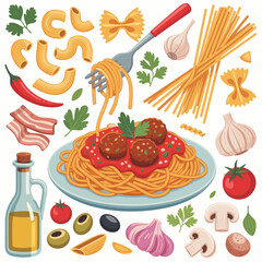 Delicious Spaghetti and Meatballs with Various Pasta Types