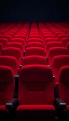 Obraz premium Generative AI Rows of vacant ruby cinema chairs await a showing performance