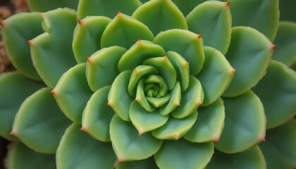 Close up of a green Echeveria plant with geometric leaf pattern