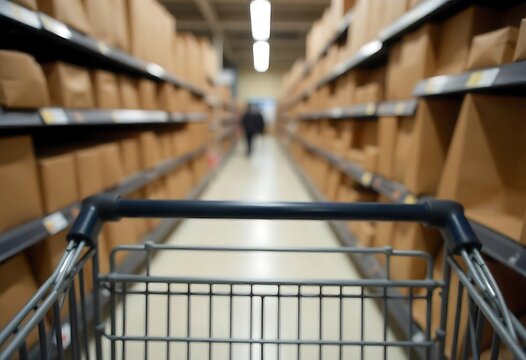 Generative AI Shopping Cart Perspective Down Blurred Store Aisle 52 characters