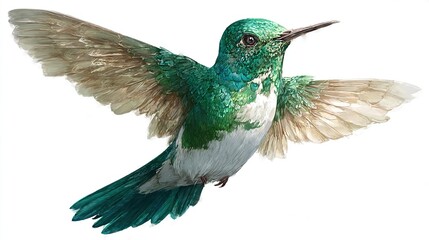 Digitally painted avian creature in flight, vibrant teal and white plumage, wings extended