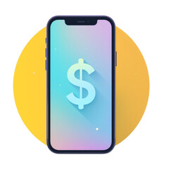 Mobile Banking App Interface Design Smartphone Displaying Dollar Sign on Gradient Background