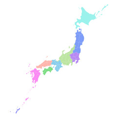 パーツ毎に分割できる日本地図のシルエットイラスト（県境入り）　パーツ分け
