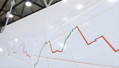 Whiteboard with red and green graph lines representing data trends and market analysis in a business or financial context