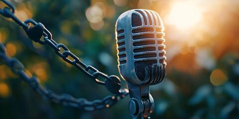 Vintage Microphone with Chains in Artistic Setting 