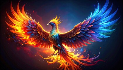 Fiery mythical bird in vibrant colors