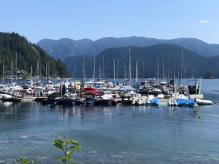 Sailboats Floating on the Ocean in Deep Cove, British Columbia