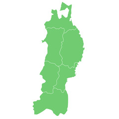 東北地方のシルエットイラスト（青森県, 岩手県, 秋田県, 山形県, 宮城県, 福島県）