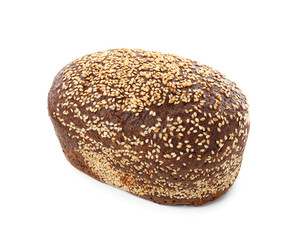 Loaf of rye bread with sesame seeds isolated on white