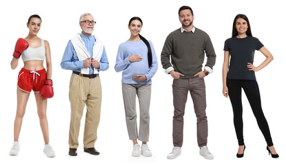 Different people on white background. Full-length portraits © New Africa