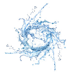 Clean water swirling in air on white background