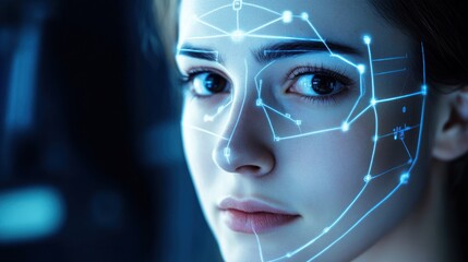 Woman's face with facial recognition technology