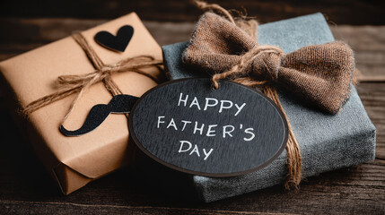 Father's day boxes, decorated with rustic style and whiskers. Generative AI