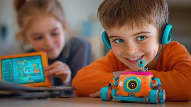 Children program a robot