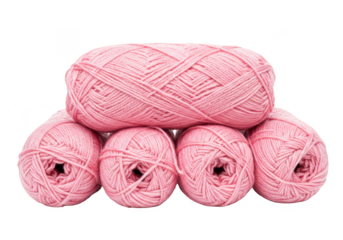 Isolated Pink Woolen Yarn Knitting and Sewing Material on Transparent BG