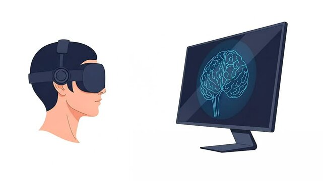 Vr headset digital brain technology illustration