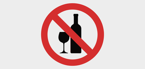 No alcohol allowed sign with bottle and glass silhouette