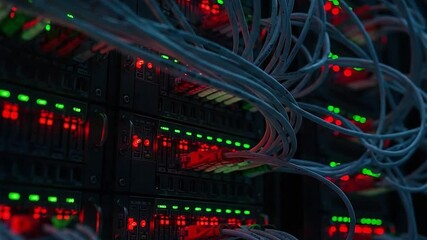 Dark futuristic server space with lighting and digital noise ambiance - Powered by Adobe