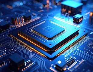 Close-up of a computer chip on circuit board