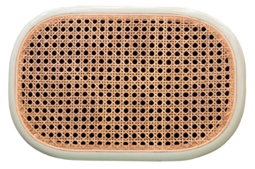 Seamless pattern from rattan. Beige colored wicker pattern with green pastel colored frame on transparent background (PNG File).