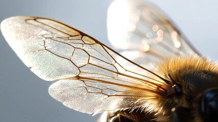 Extreme macro of bee wings shimmering under soft light